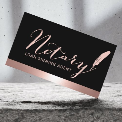 Notary Script Loan Signing Agent Rose Gold Border Business Card