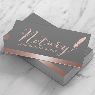 Notary Script Loan Signing Agent Rose Gold & Gray Business Card