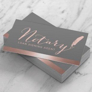 Notary Script Loan Signing Agent Rose Gold & Gray Business Card