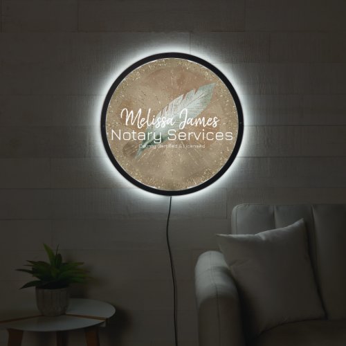 Notary Services Bohemian Feather Logo LED Sign
