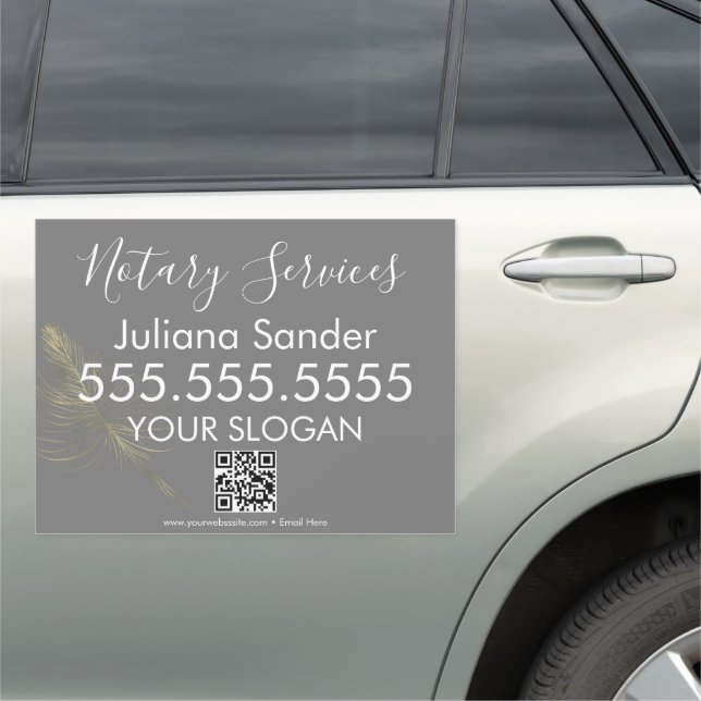 Notary Services Faux Gold Business QR Code Gray Car Magnet (In Situ)