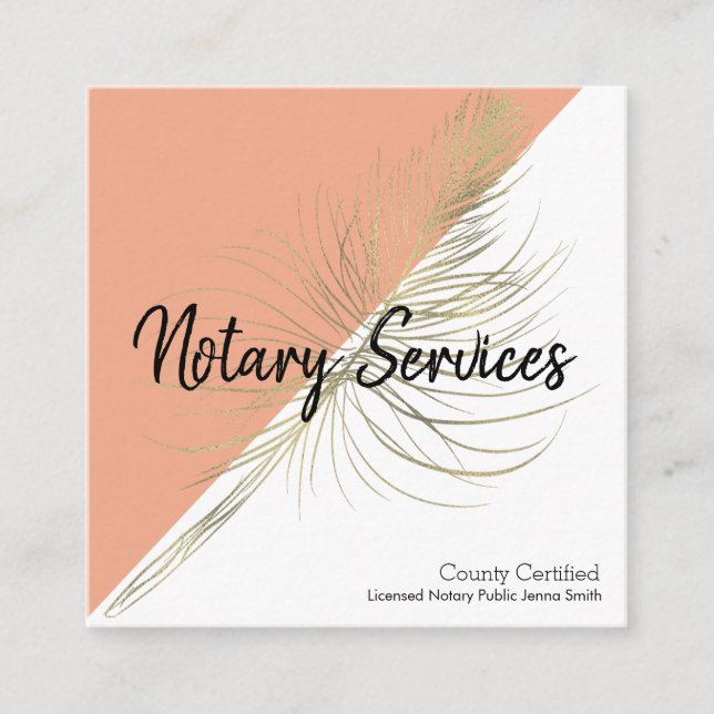 Notary Services Gold Business Orange Square Business Card (Front)