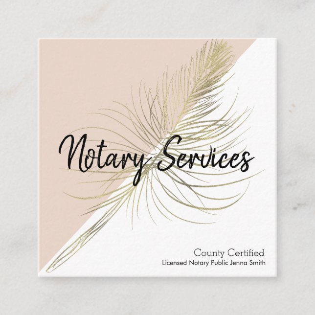 Notary Services Pink Gold Business Square Business Card (Front)