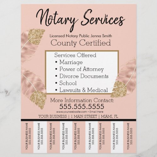Notary Services Pink Gold Business Tear Off Pink Flyer