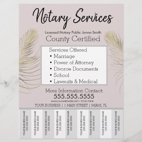 Notary Services Pink Gold Business Tear Off Strips Flyer