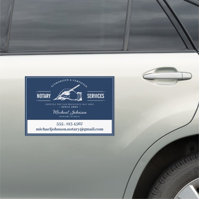 Notary Services Professional Navy Blue Custom Car Magnet (In Situ)