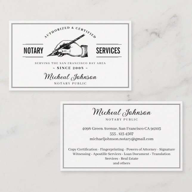 Notary Services Professional Vintage Customizable  Business Card (Front/Back)