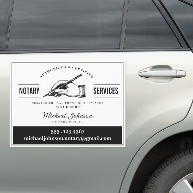 Notary Services Professional Vintage White Custom Car Magnet (In Situ)