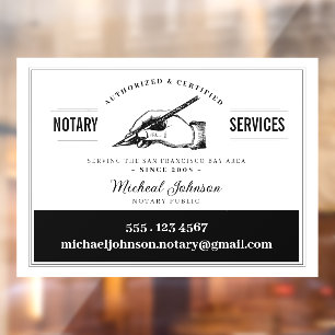 Notary Services Professional White Vintage Custom Window Cling