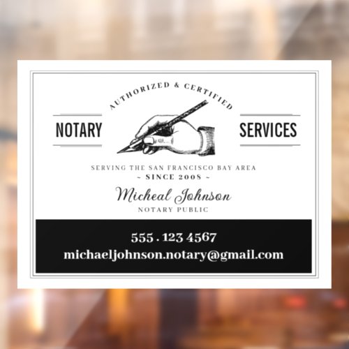 Notary Services Professional White Vintage Custom  Window Cling