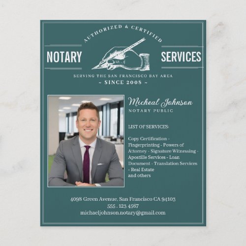 Notary Services Vintage Professional Teal Custom Flyer