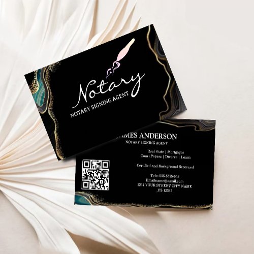 Notary Signing Agent Agate Black Gold Glitter  Business Card