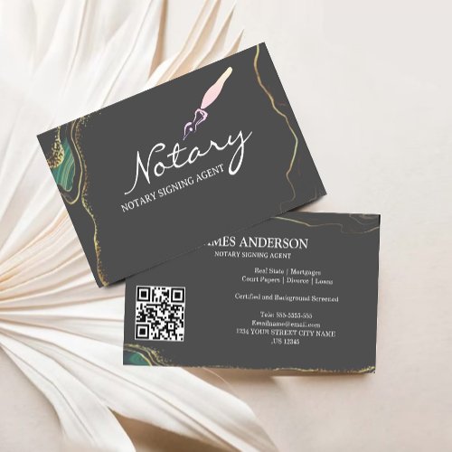 Notary Signing Agent Agate Grey Gold Glitter  Business Card