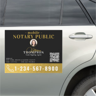 Notary Signing Agent Black Gold Photo QR Code Car Magnet