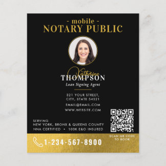 Notary Signing Agent Black Gold Photo QR Code Flyer