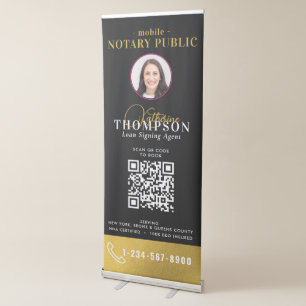 Notary Signing Agent Black Gold Photo QR Code Retractable Banner
