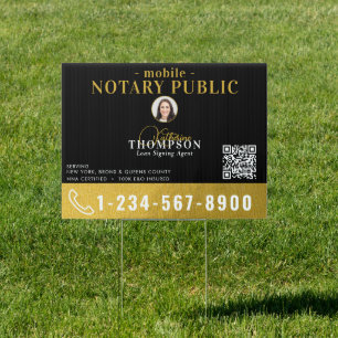 Notary Signing Agent Black Gold Photo QR Code Sign