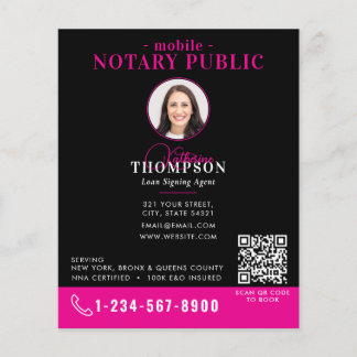 Notary Signing Agent Black Pink Photo QR Code Flyer
