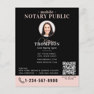 Notary Signing Agent Black Pink Photo QR Code Flyer