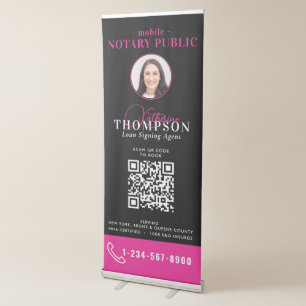 Notary Signing Agent Black Pink Photo QR Code Retractable Banner