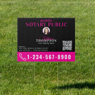 Notary Signing Agent Black Pink Photo QR Code Sign