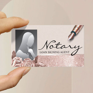 Notary Signing Agent Blush Rose Gold Floral Photo  Business Card