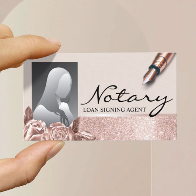 Notary Signing Agent Blush Rose Gold Floral Photo  Business Card (Creator Uploaded)