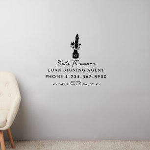 Notary Signing Agent Botanical Quill Logo Wall Decal
