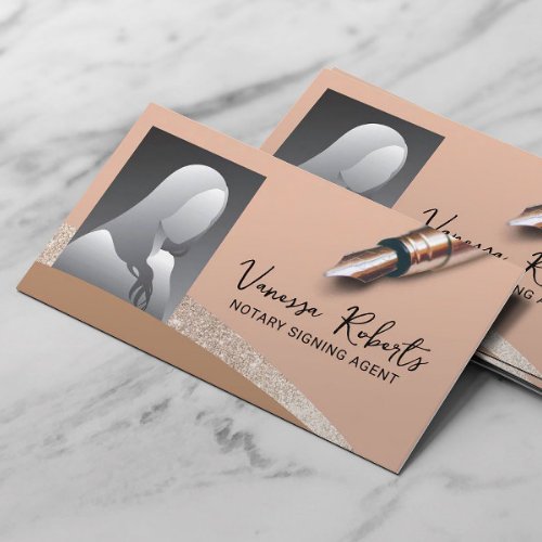 Notary Signing Agent Elegant Peach Color Photo Business Card