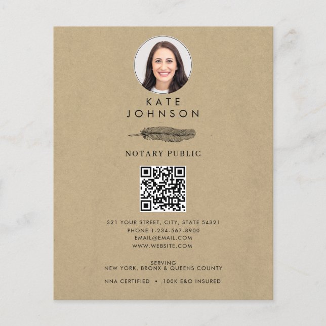 Notary Signing Agent Feather Kraft Logo Photo Flyer (Front)