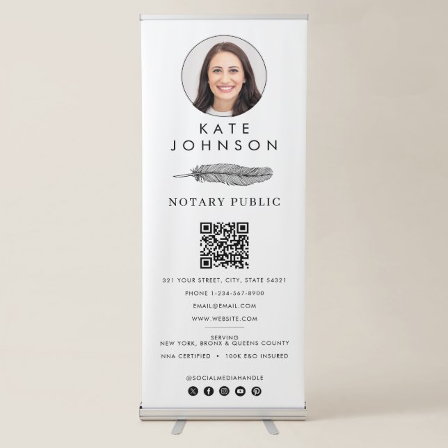 Notary Signing Agent Feather Quill Logo Photo Retractable Banner (Front)
