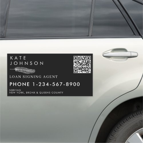 Notary Signing Agent Feather Quill Logo QR Code Car Magnet