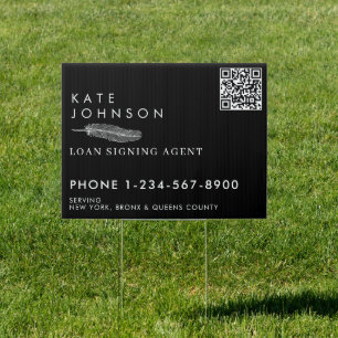 Notary Signing Agent Feather Quill Logo QR Code Sign