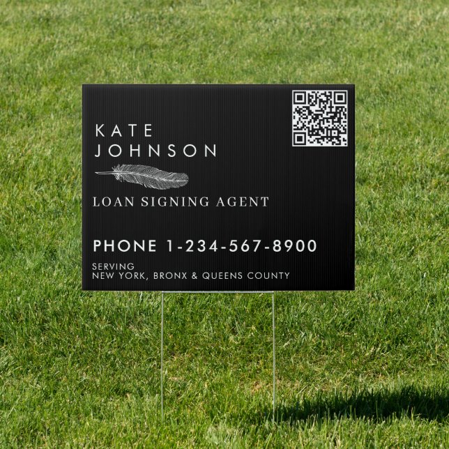 Notary Signing Agent Feather Quill Logo QR Code Sign (Insitu)