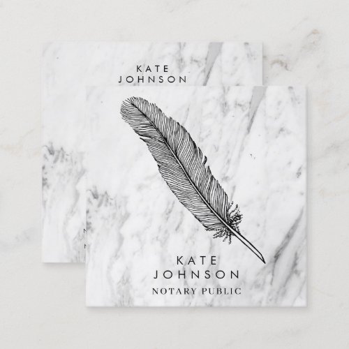 Notary Signing Agent Feather Quill Modern Marble Square Business Card