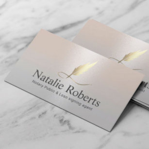 Notary Signing Agent Gold Quill Elegant Silver Business Card