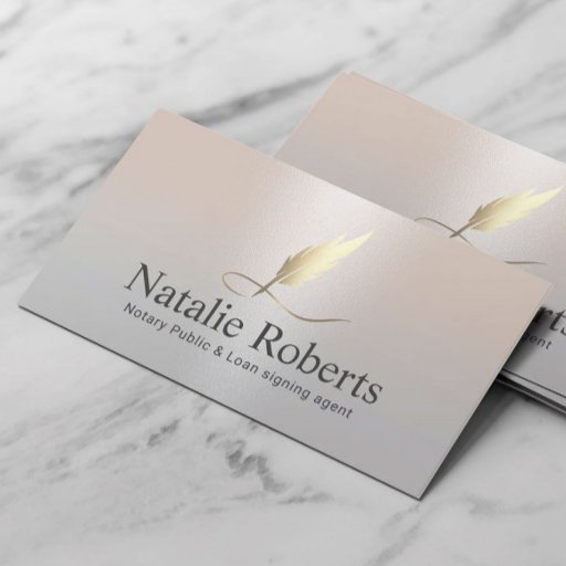 Customizable Notary Signing Agent Gold Quill Elegant Silver Business Card