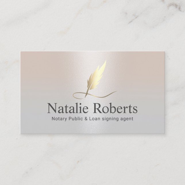 Notary Signing Agent Gold Quill Elegant Silver Business Card