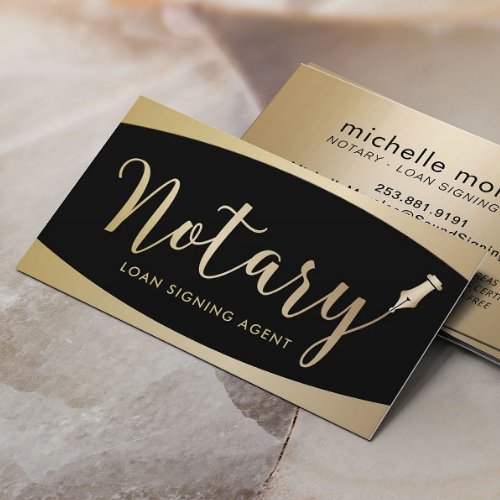 Notary Signing Agent Modern Black  Gold Business Card