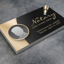 Notary Signing Agent Modern Black &amp; Gold Photo Business Card