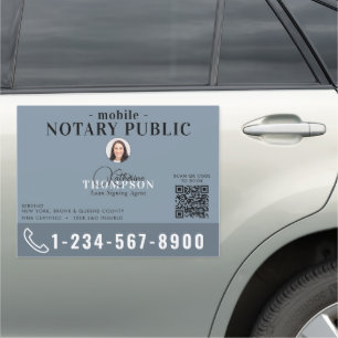Notary Signing Agent Modern Blue Photo QR Code Car Magnet