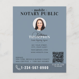 Notary Signing Agent Modern Blue Photo QR Code Flyer