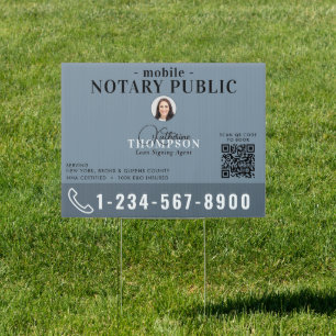 Notary Signing Agent Modern Blue Photo QR Code Sign
