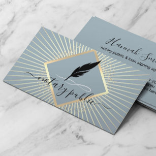 Notary Signing Agent Modern Dusty Blue & Gold Business Card