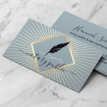 Notary Signing Agent Modern Dusty Blue & Gold Business Card by cardfactory at Zazzle