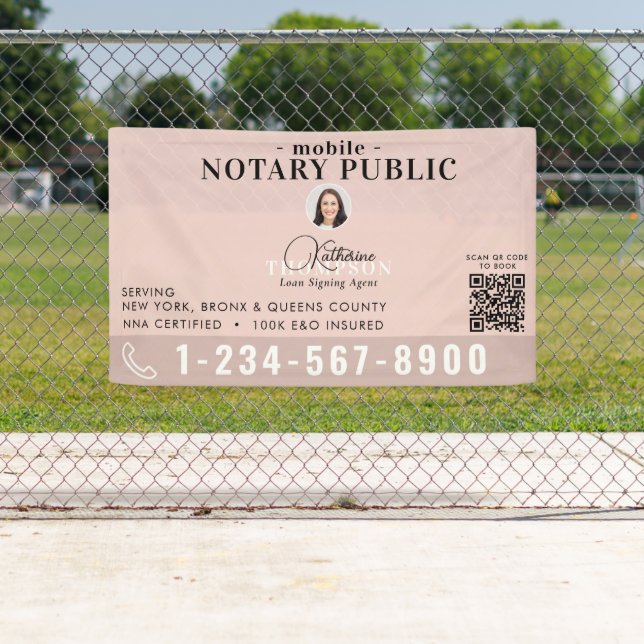 Notary Signing Agent Modern Pink Photo QR Code Banner (Insitu)