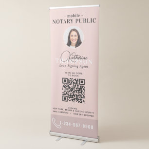 Notary Signing Agent Modern Pink Photo QR Code Retractable Banner