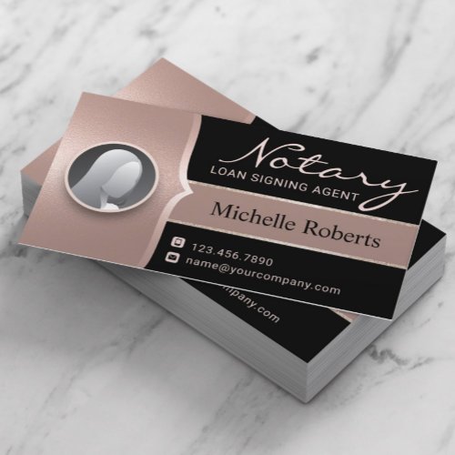 Notary Signing Agent Modern Rose Gold Photo Business Card