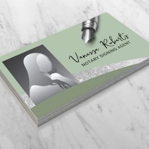 Notary Signing Agent Modern Sage Green Photo Business Card