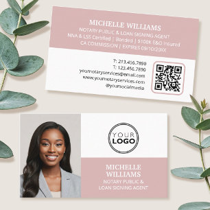 Notary Signing Agent Photo Logo QR Code Dusty Pink Business Card